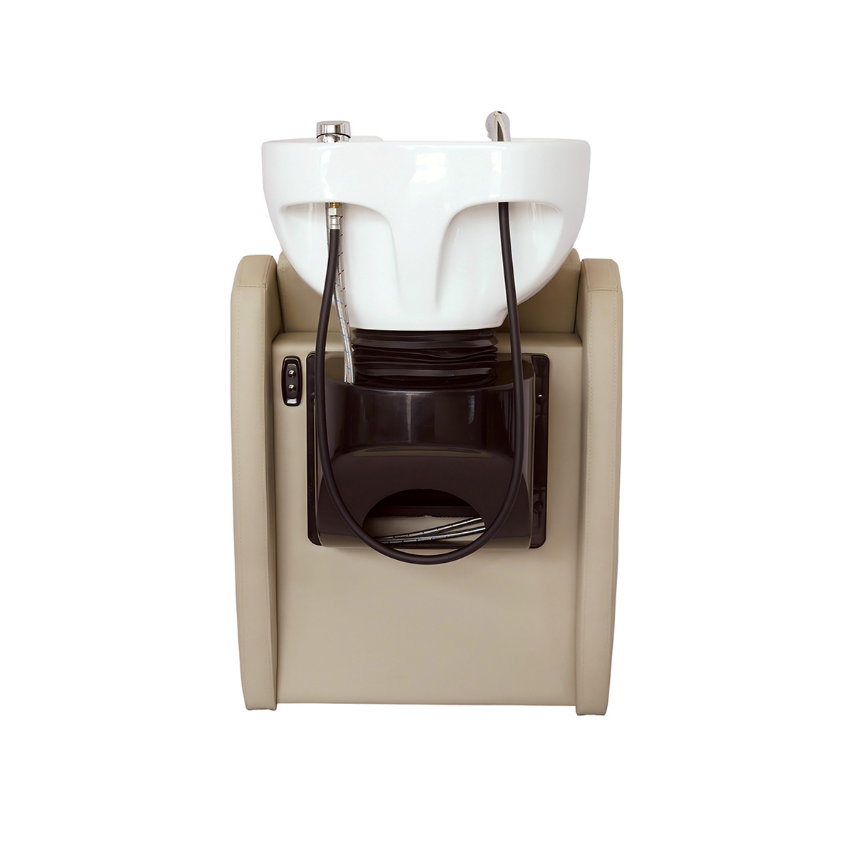 Bac à shampoing professionnel avec relève jambes électrique, confort optimal, finition beige