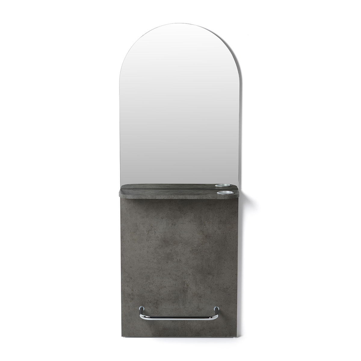 Poste de coiffage avec miroir arrondi porte séchoir et repose pieds intégrés