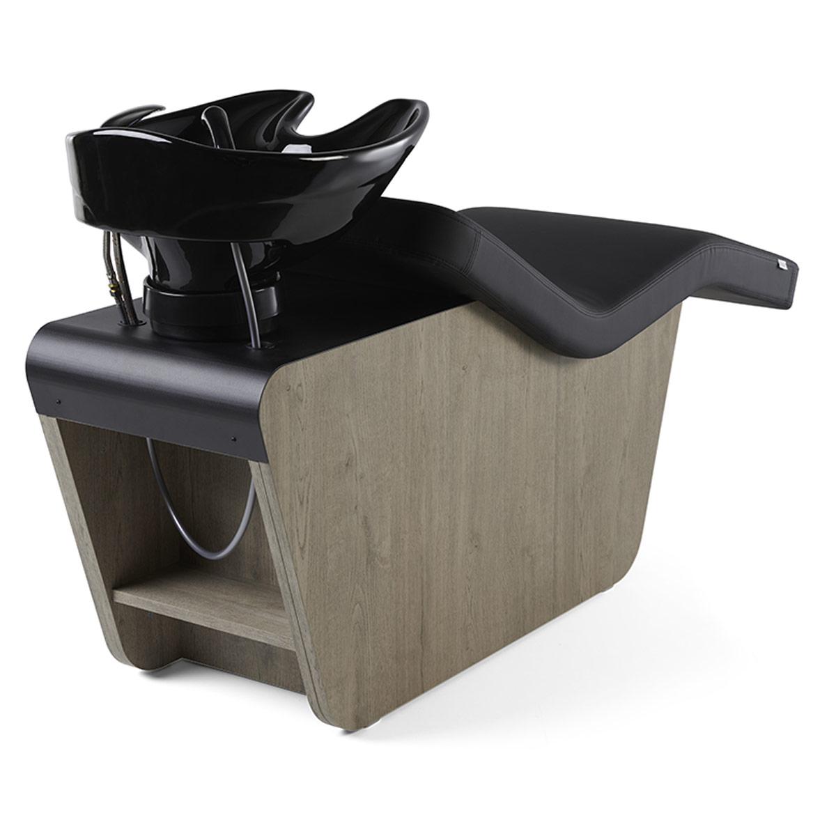 Bac à shampoing en position allongée, idéal pour un moment de détente exceptionnel, finition stratifié et similicuir et couleur vasque aux choix