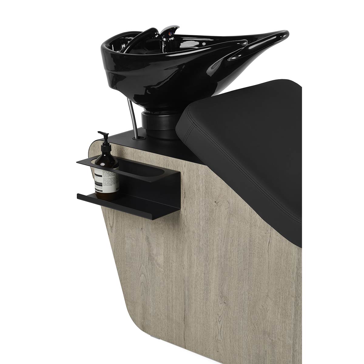 Bac à shampoing en position allongée, idéal pour un moment de détente exceptionnel, finition stratifié et similicuir et couleur vasque aux choix