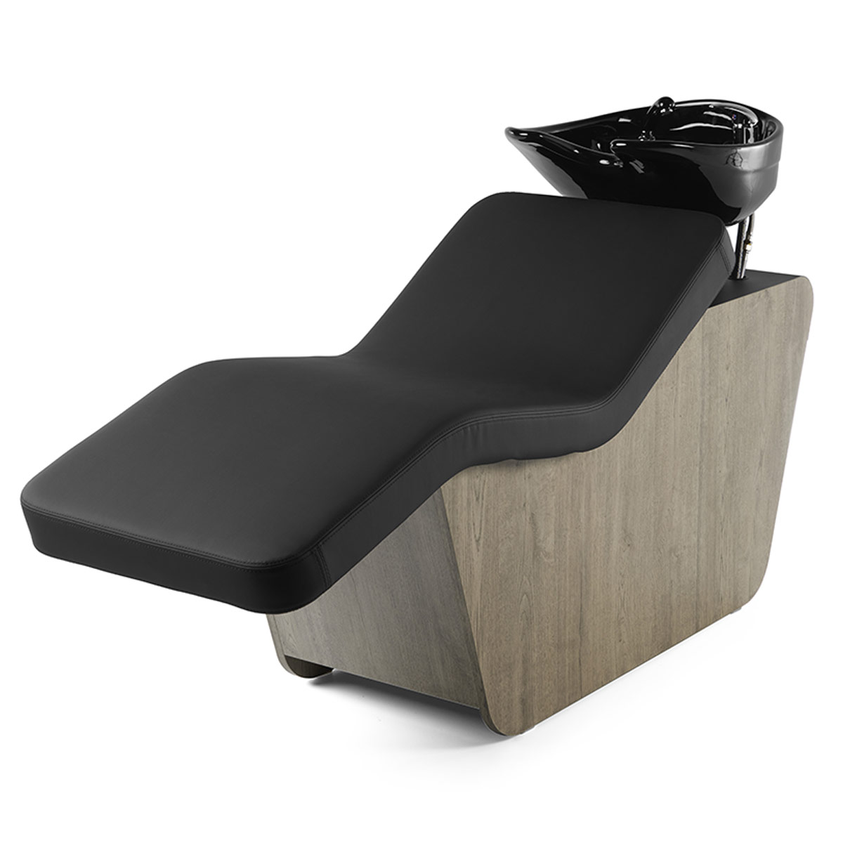 Bac à shampoing en position allongée, idéal pour un moment de détente exceptionnel, finition stratifié et similicuir et couleur vasque aux choix