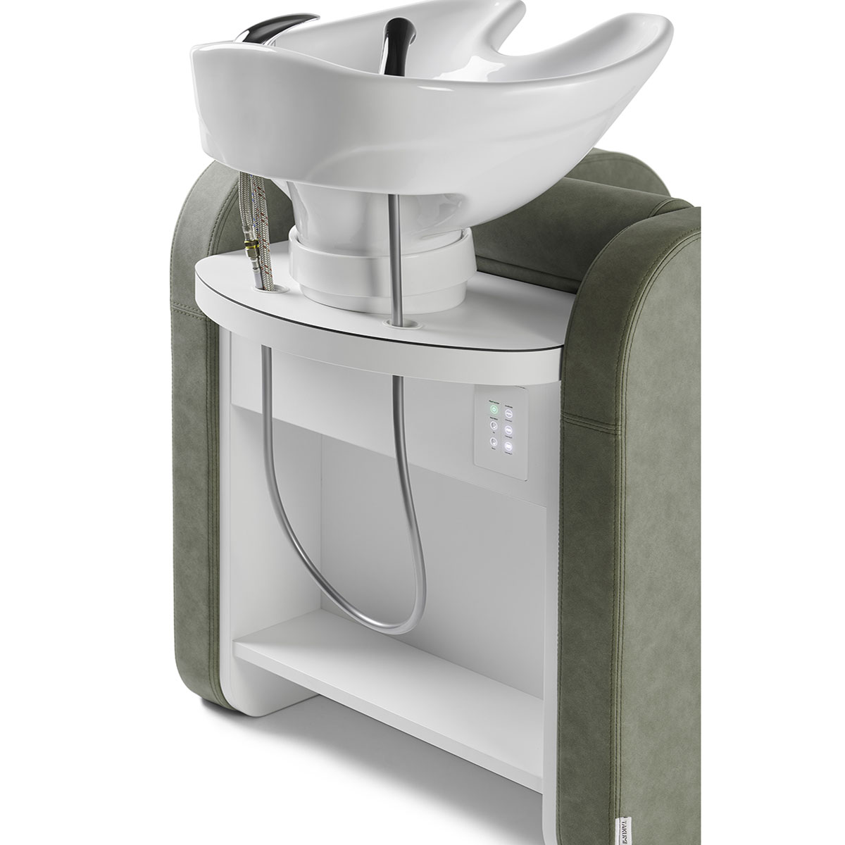 Bac à shampoing avec relève jambes électriques, massage shiatsu en option, élégant et confort optimal