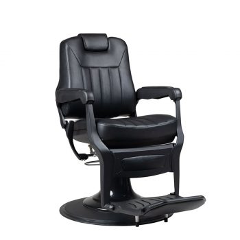 fauteuil barbier full black avec têtière intégrée dans le dossier inclinable, élégant et moderne