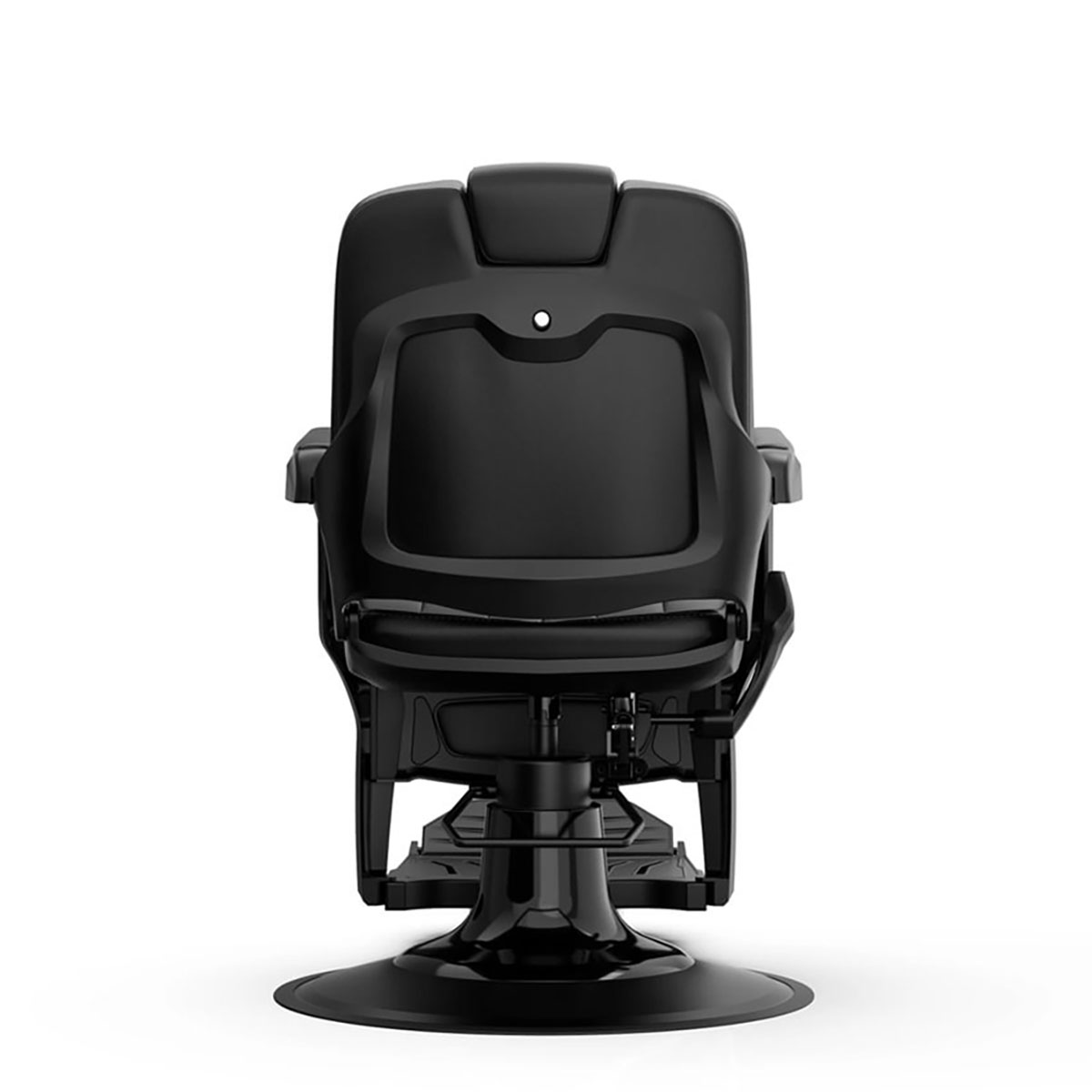 fauteuil barbier full black avec têtière intégrée dans le dossier inclinable, élégant et moderne