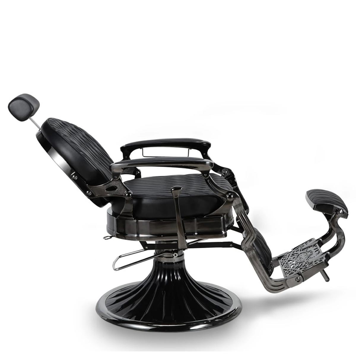 Siège de barber shop noir capitonné en losange, élégant et vintage