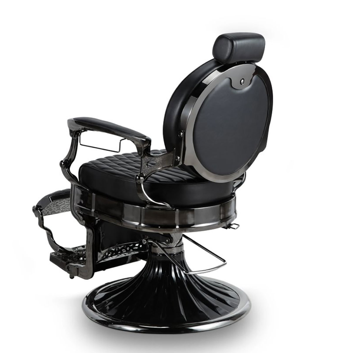 Siège de barber shop noir capitonné en losange, élégant et vintage