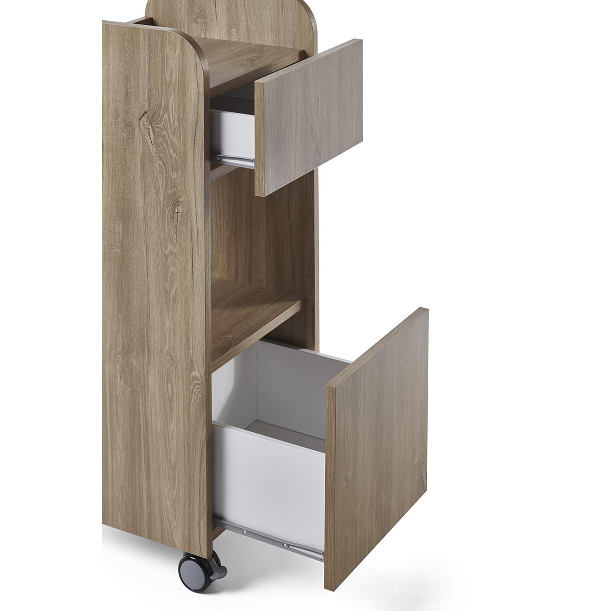 Meuble de rangement sur routettes avec deux tiroirs silencieux à freins, en stratifiés