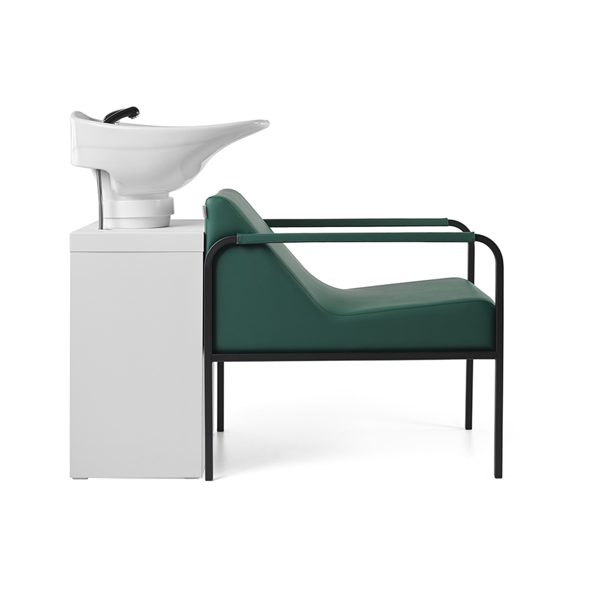 Bac à shampoing, finition stratifié et similicuir et couleur vasque aux choix