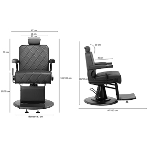 dimensions fauteuils barbier TAPER