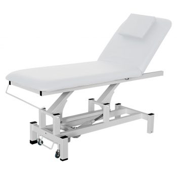 Lit de massage avec porte rouleau et ouverture visage, roulettes escamotables