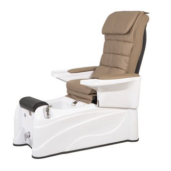 Fauteuil pédicure SPA EASE beige avec revêtement PU anti-taches, réglages motorisés, accoudoirs pivotants, massages shiatsu et à air comprimé, baignoire pieds avec hydromassage et repose-pieds réglable.