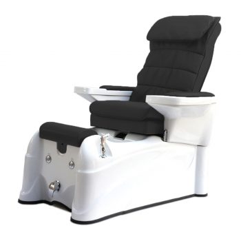 Fauteuil pédicure SPA EASE noir avec revêtement PU anti-taches, réglages motorisés, accoudoirs pivotants, massages shiatsu et à air comprimé, baignoire pieds avec hydromassage et repose-pieds réglable.