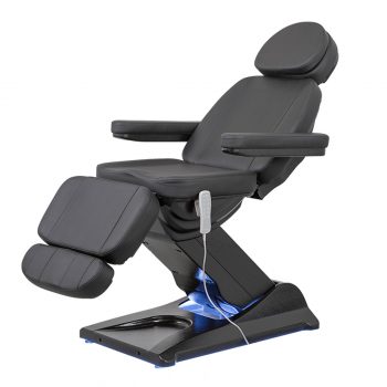 Fauteuil esthétique électrique OASIS BLACK avec 4 moteurs silencieux, structure renforcée, revêtement PU noir et éclairage LED intégré.