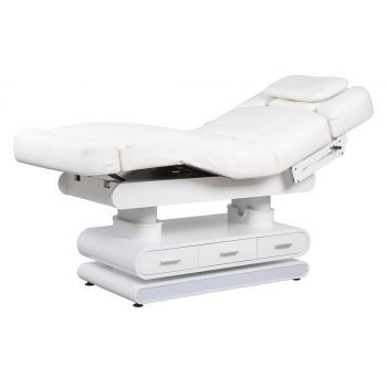 Table de massage spa chauffante POST WHITE avec base en bois et éclairage LED