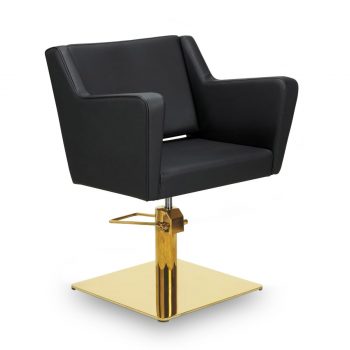 fauteuil de coiffure similicuir noir avec base dorée et pompe hydraulique