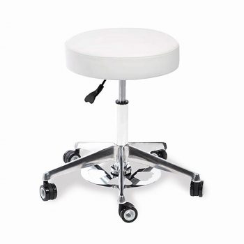 Tabouret professionnel CETI ADAPT W avec siège rond, hauteur réglable et base en aluminium à cinq roulettes.