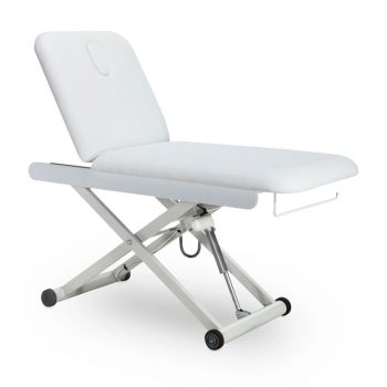 Table esthétique motorisée, matelas PU blanc haute qualité, appui-tête amovible, roulettes intégrées