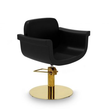 Fauteuil de coiffure HYDRA B-G en similicuir noir avec base dorée ronde ou carrée et pompe hydraulique.