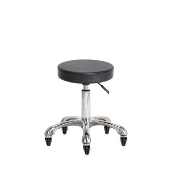 Tabouret NIL XS pour pédicure avec assise ronde en similicuir et structure en aluminium.