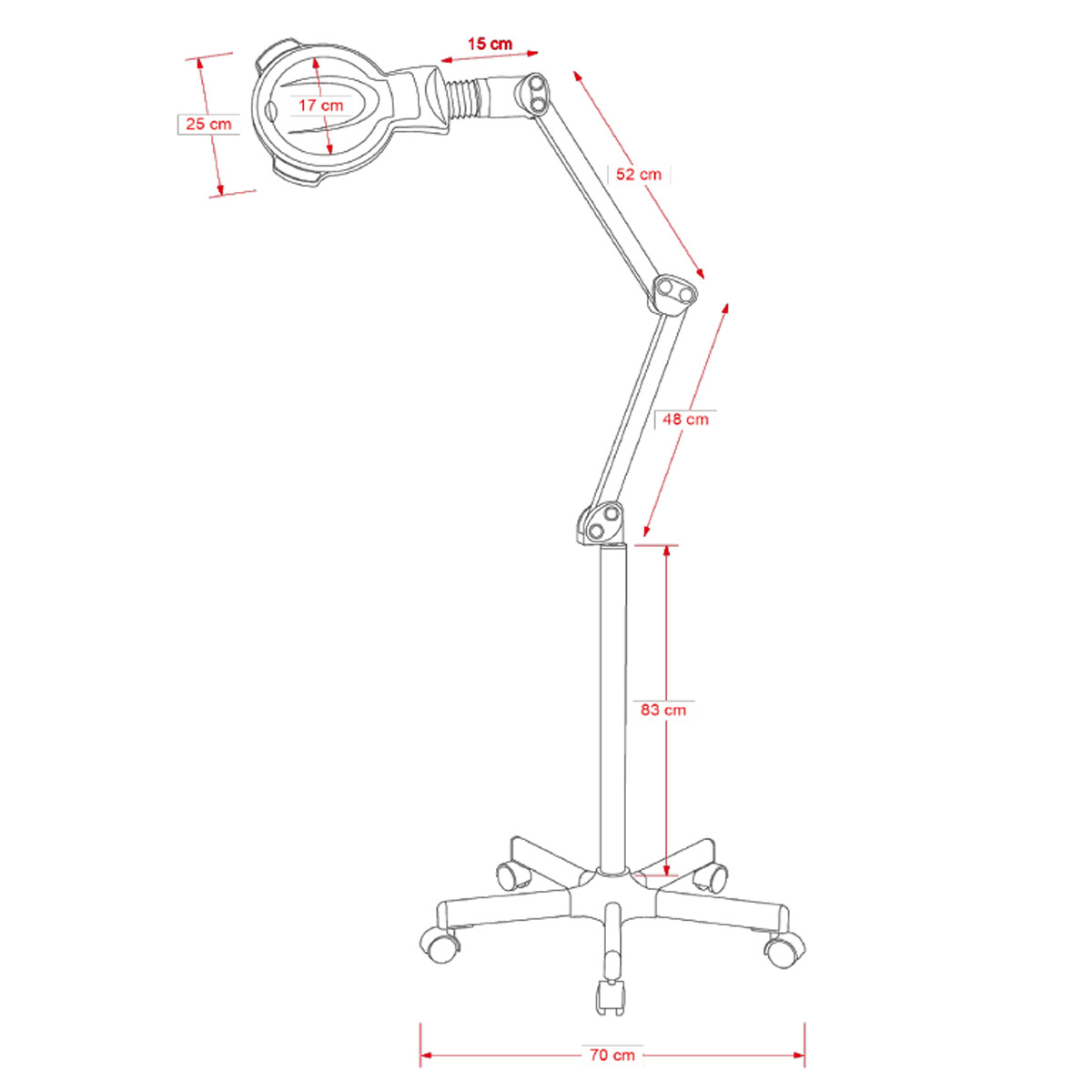 Lampe loupe LED ZOOM PLUS sur pied avec bras articulé, lumière froide réglable et base à cinq roulettes pour usage professionnel.