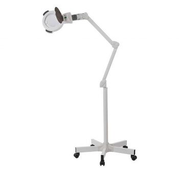 Lampe loupe LED ZOOM PLUS sur pied avec bras articulé, lumière froide réglable et base à cinq roulettes pour usage professionnel.