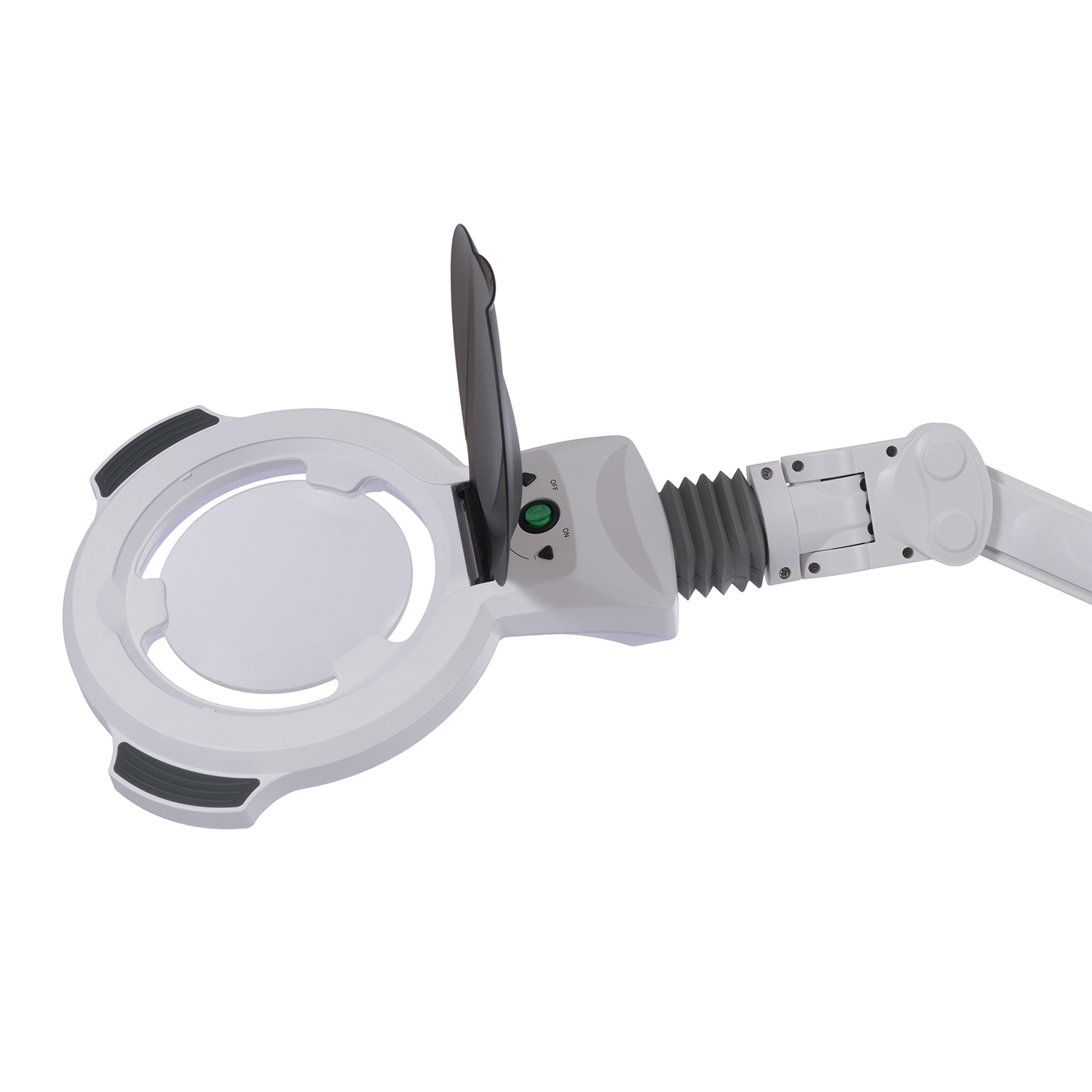Lampe loupe LED ZOOM PLUS sur pied avec bras articulé, lumière froide réglable et base à cinq roulettes pour usage professionnel.