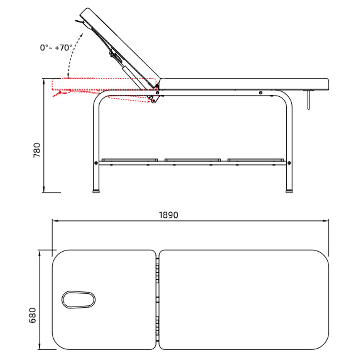 Dimensions table massage ARA