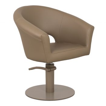 Fauteuil de coiffure entièrement marron avec assise enveloppante en monobloc, base ronde avec pompe hydraulique pour régler la hauteur