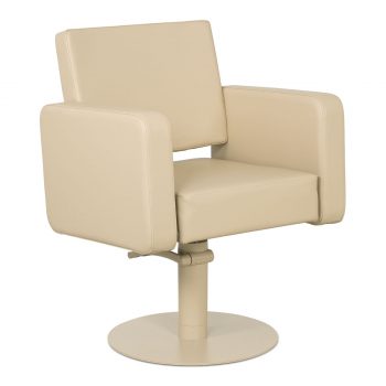 Fauteuil de coiffure, assise rectangulaire en similicuir et base ronde, full beige