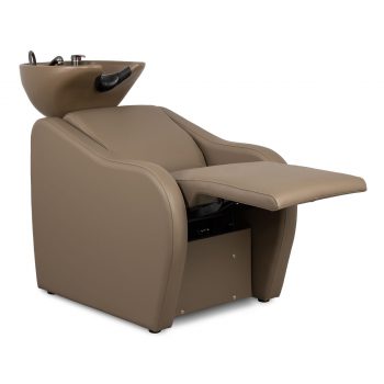 Bac de lavage entièrement marron avec réglage en position allongée et massage par flux d'air intégré du dos jusqu'aux jambes