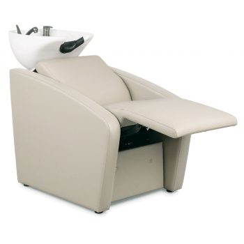 Bac à shampoing avec massage à air intégral réglable électriquement en position allongée, finition beige, vasque blanche