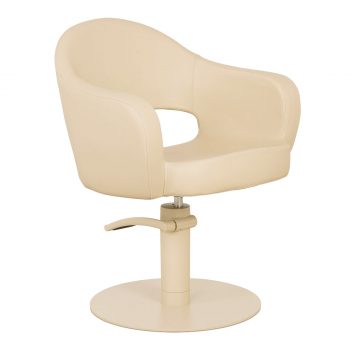 Fauteuil professionnel de coiffure beige aux courbes raffinées base ronde beige avec pompe hydraulique